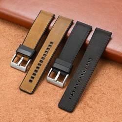 Retro Crazy Horse Genuine Leather Watch Band 20mm 22mm 24mm Universal Silicone Cowhide Quick Release Strap for Huawei Watch GT 4