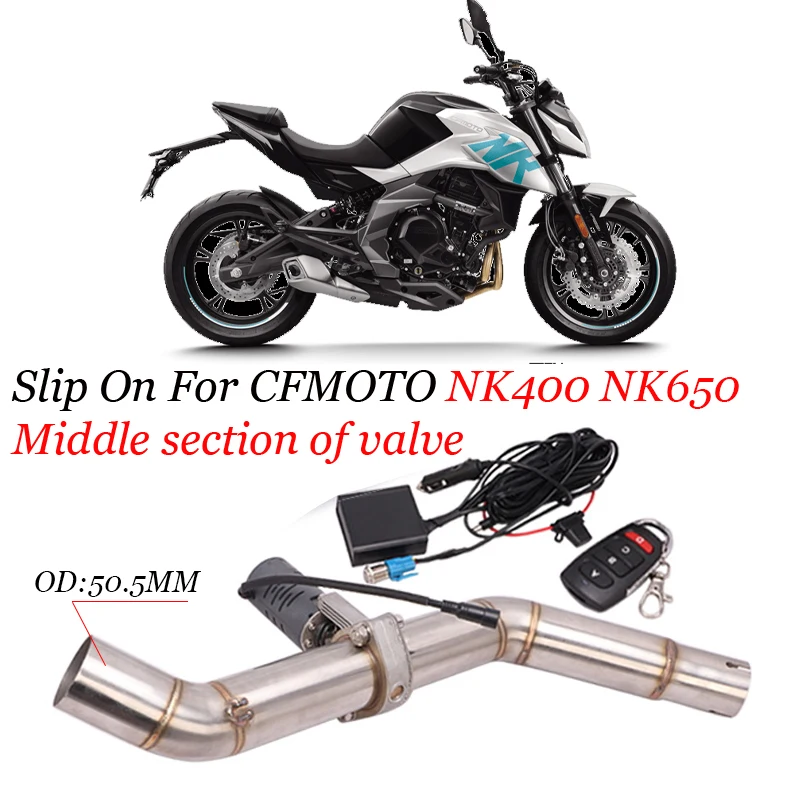 Motorcycle Exhaust Muffler Espace Moto Mid Link Pipe with valve Slip On For CFMOTO NK400 NK650 NK650 NK400 2019-2023 Exhaust