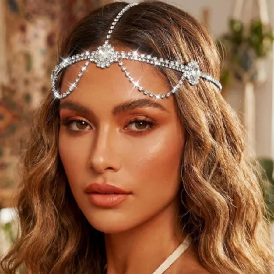 

Rhinestone Head Chain Crystal Headpiece Prom Headband Hair Accessories for Women,One Size