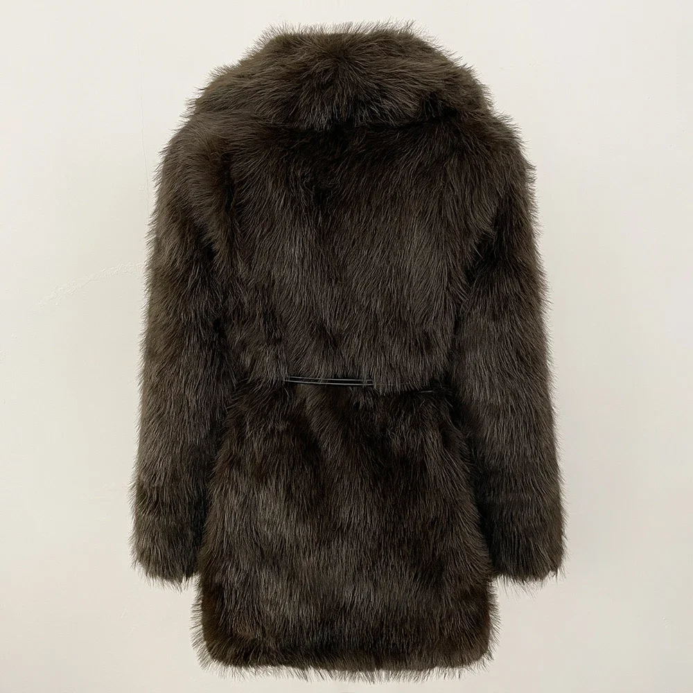 Fur Coat Eco-friendly Women 2025 Autumn Winter New Fashion Faux Fur Coat Female Belt Fur Fluffy Jacket Fake Fur Outerwear Spring
