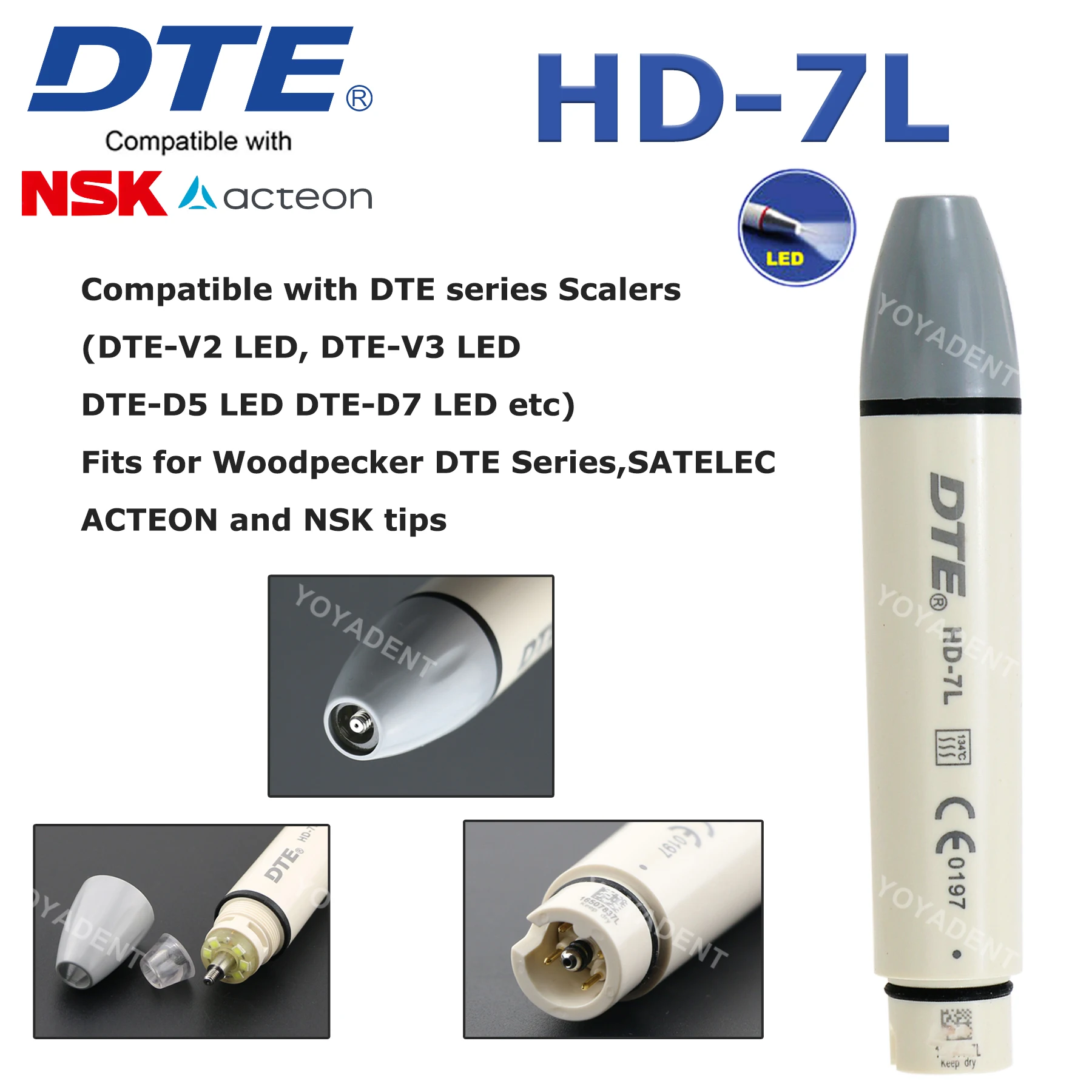 Woodpecker DTE Dental Ultrasonic Scaler Handpiece Ultrasonic Scale Cable With LED Handpiece HD-7L Fit NSK SATELEC ACTEON