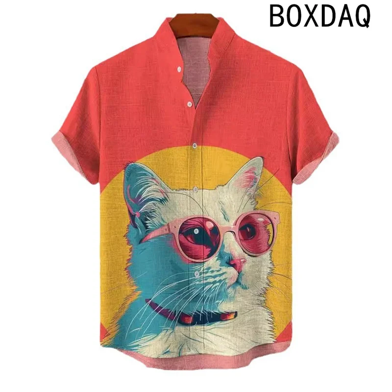 Big Size Men Hawaiian Shirt 3D Animal Cat Pattern Printed Shirt Men's Summer Short Sleeved Casual Blouse Shirt - Image 5