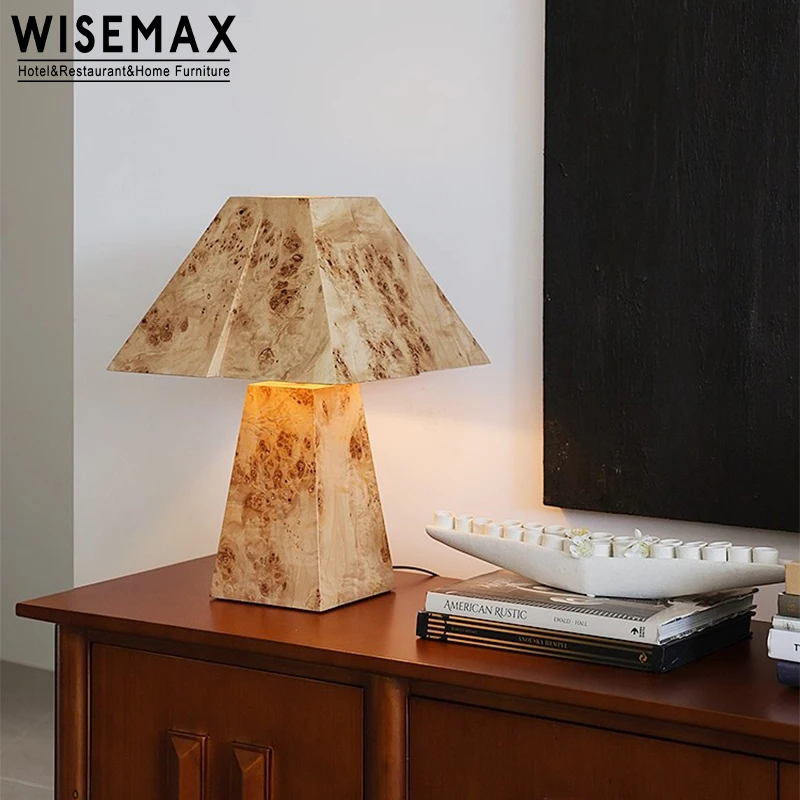 

WISEMAX FURNITURE Wabi Sabi Style LED Table Lamp Modern Corner Reading Lamp for Bedroom Hotel Home Decor Burl Wood Design