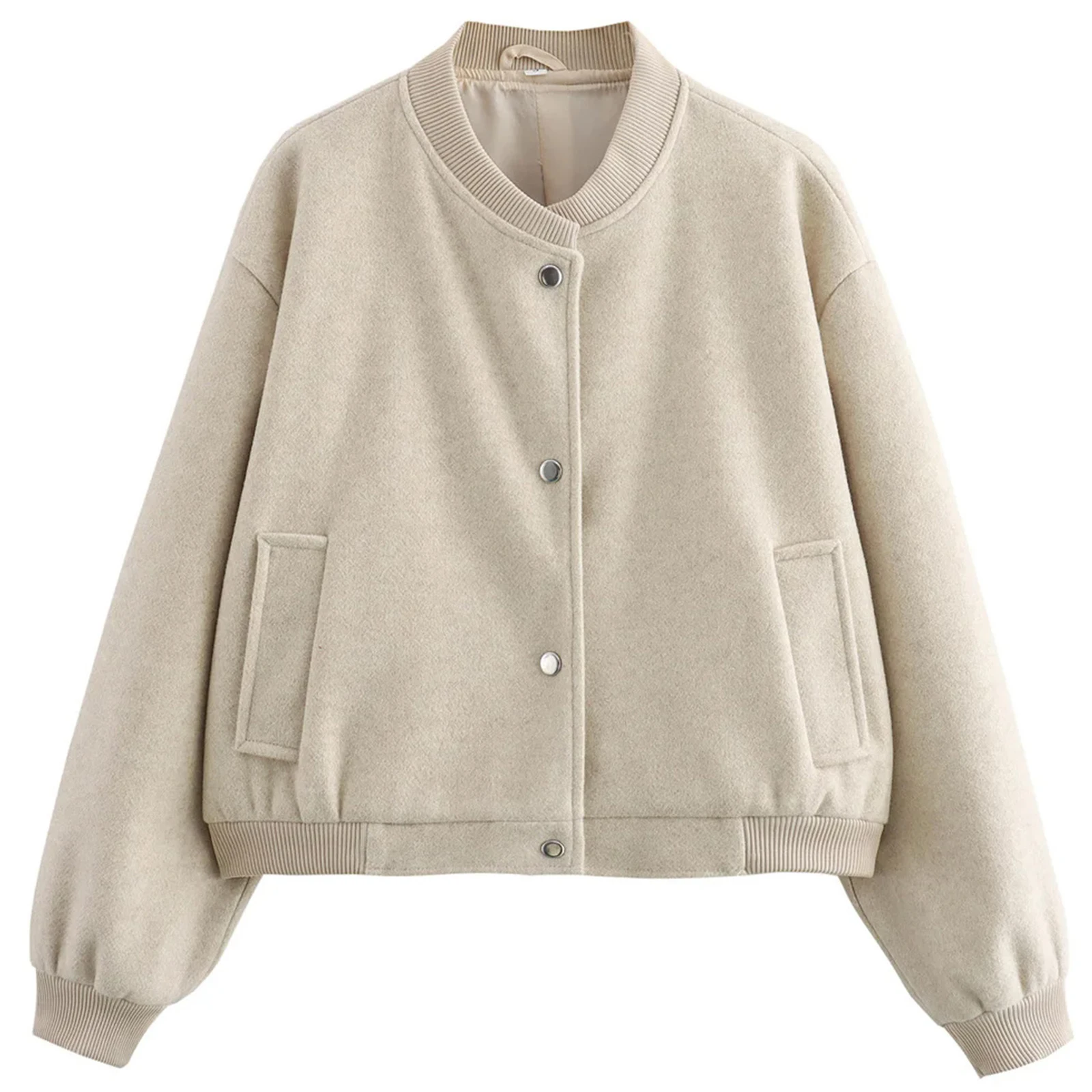 

Ladies' Trendy New Bomber Jacket Solid Color Fashion Pocket Long Sleeved Button Jackets Autumn Street Fashion Women's Coat