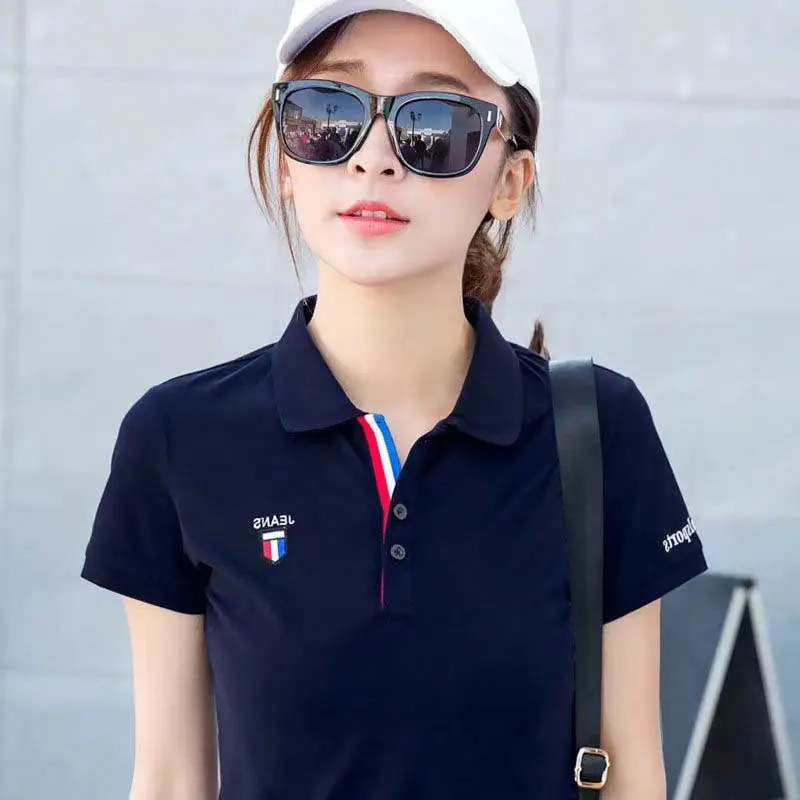 

Женская летняя новая свободная футболка из хлопка с отложным воротником, повседневная, модная, в корейском стиле