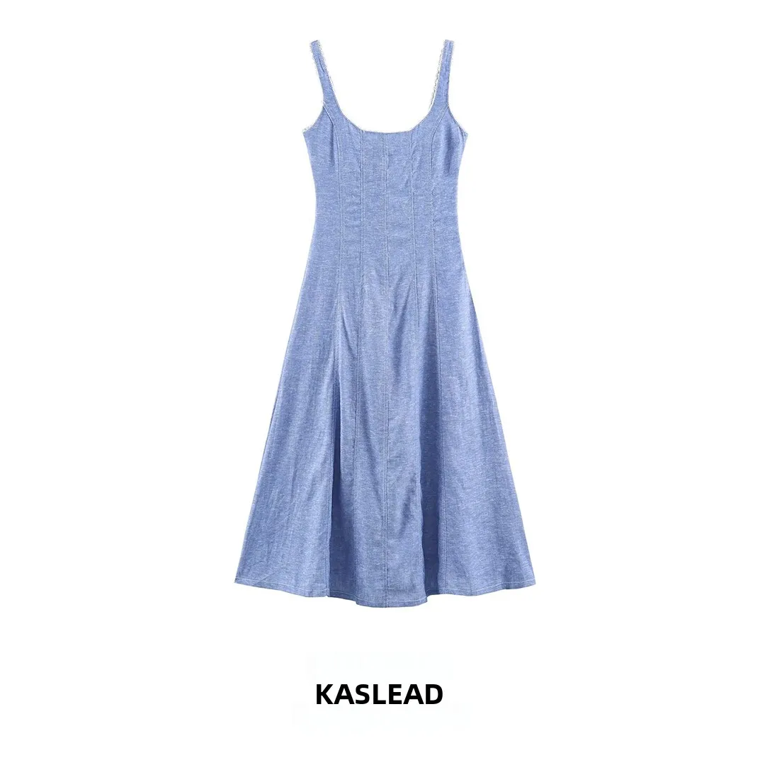 KASLEAD Fashionable Slimming Ruffle Trimmed Mixed Fabric Dress High Waist Strapless Gown for Women Casual Summer Dress