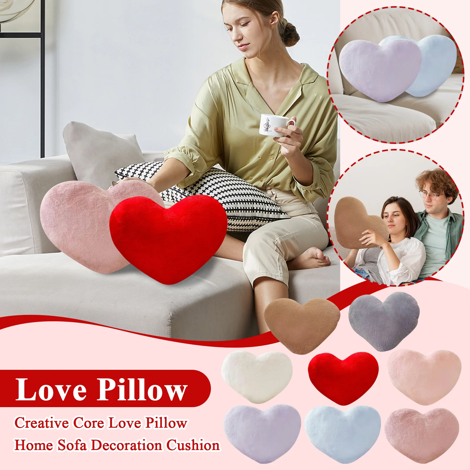 Cute Heart Shaped Pillow Soft Plush Throw Pillows Living Room Decor Valentines Day Wedding Gifts Love Pillow Heart Sofa Cushion