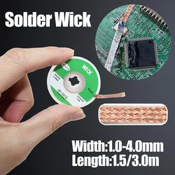 Desoldering Braid Copper Mesh Wire 1.5/2.0/2.5/3.0mm Welding Cable Solder Wick Tin Lead Cord Flux for Soldering PCB Remove Tool