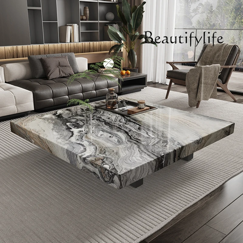 

Italian minimalist light luxury rock slab coffee table modern suspension advanced brown marble living room household