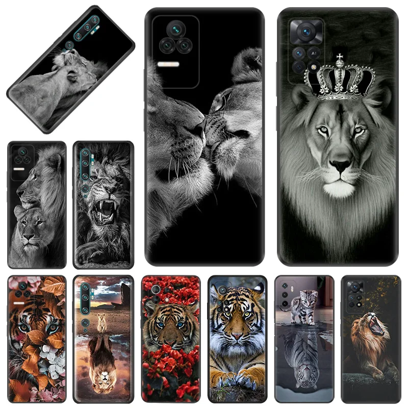 Phone Case for Redmi Note11 Pro 10S 11S 10A 10C Xiaomi 11T 10T Note 10 11 Lite Lion Tiger king Soft Black Anti-Drop Cover