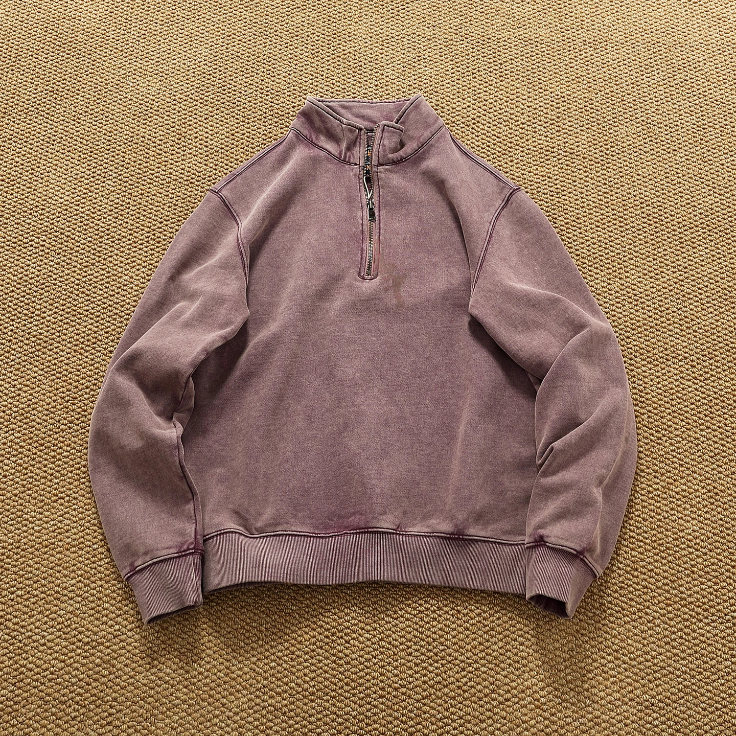 Heavy thick terry material heavy wash pullover sweatshirt men's pullover zipper half-open collar casual top