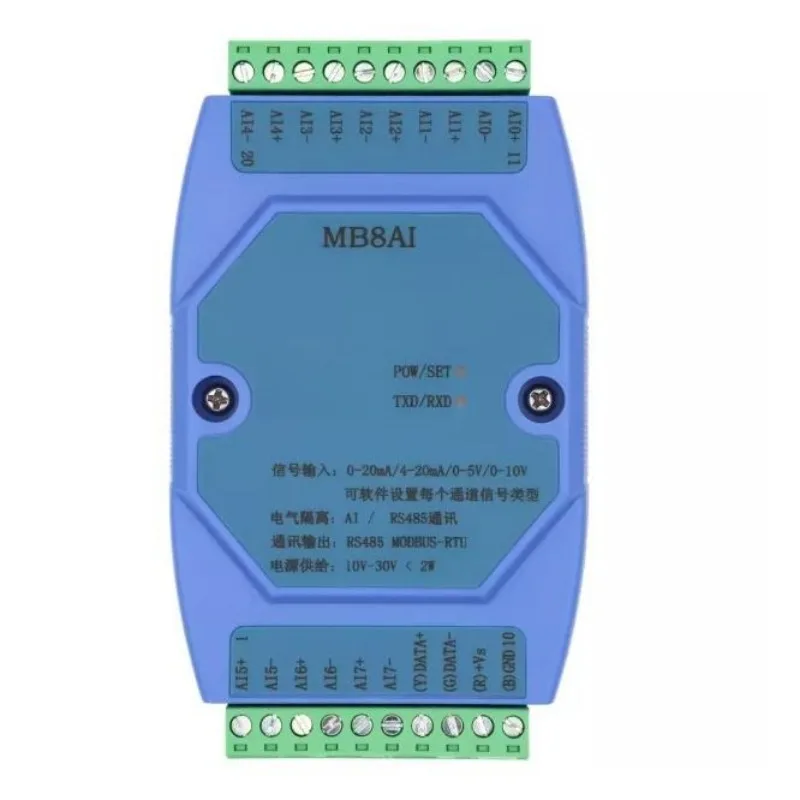 

Модуль сбора аналоговых входных сигналов 0-20мА, 4-20мА, 0-5В, 0-10В, 8-канальный, RS485 MODBUS