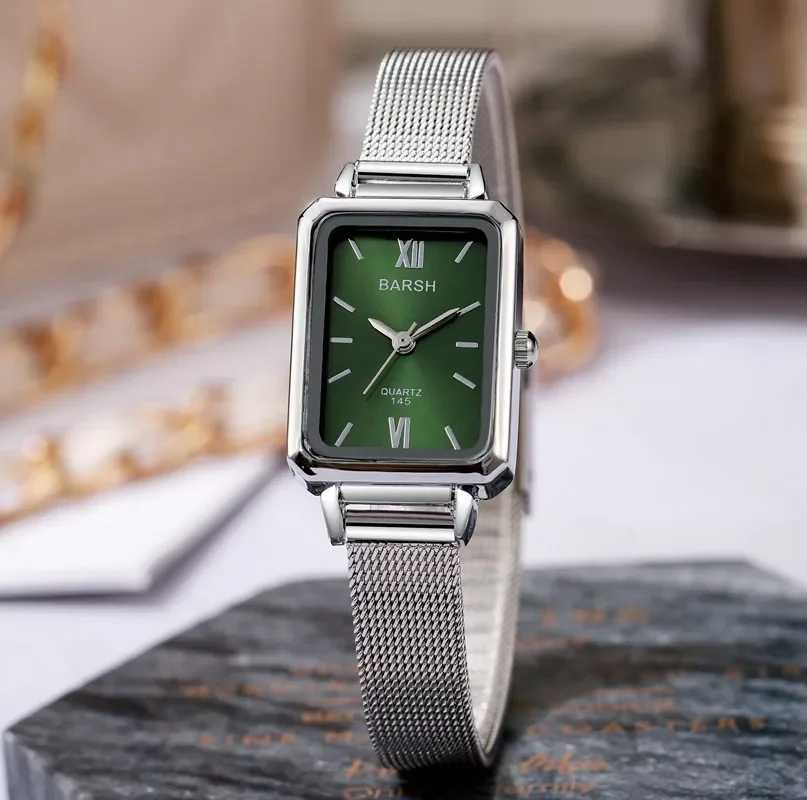 Brand Women\'s Small Green Watch Rectangular Dial Luxury Gift Quartz Wristwatches Korean Steel Band Student Watch Dropshipping