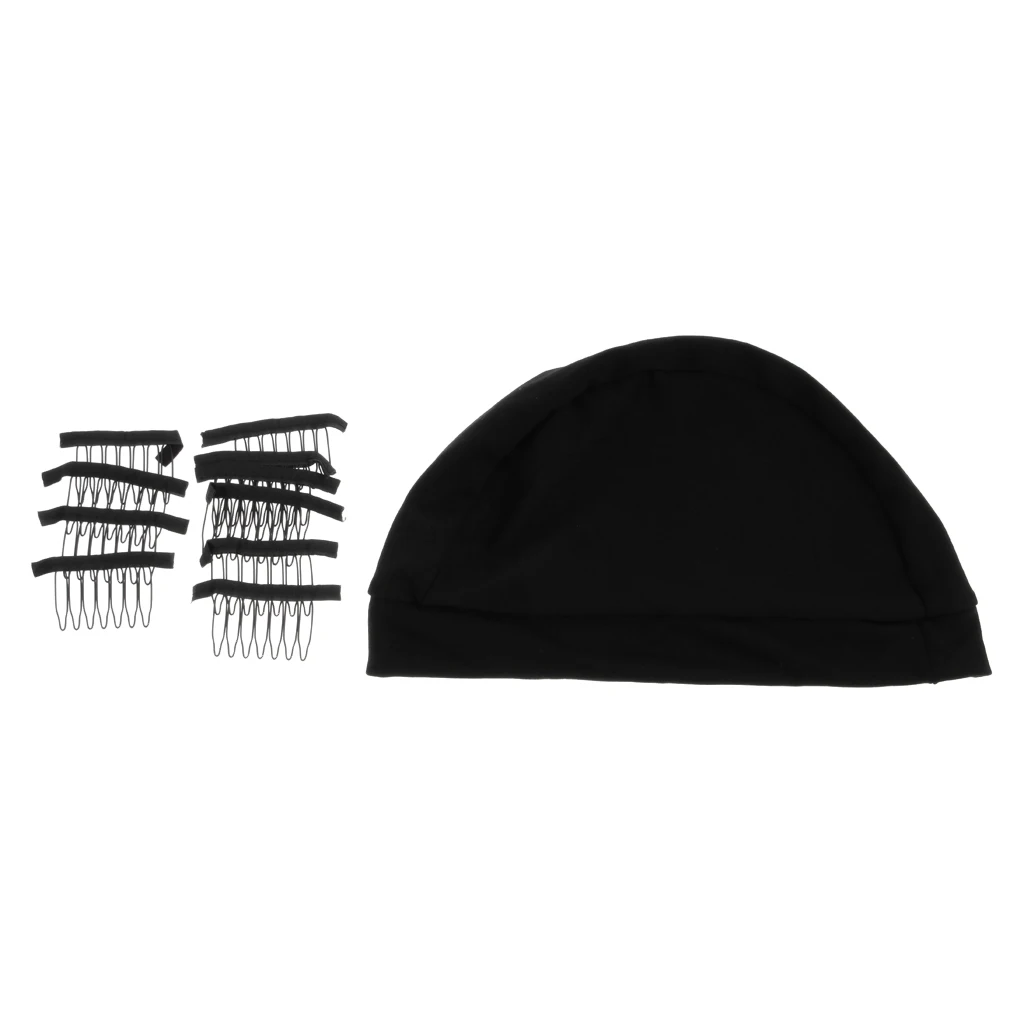 Peruca elástica respirável Caps, Tecelagem Net, Black Clips Set, 10 pcs