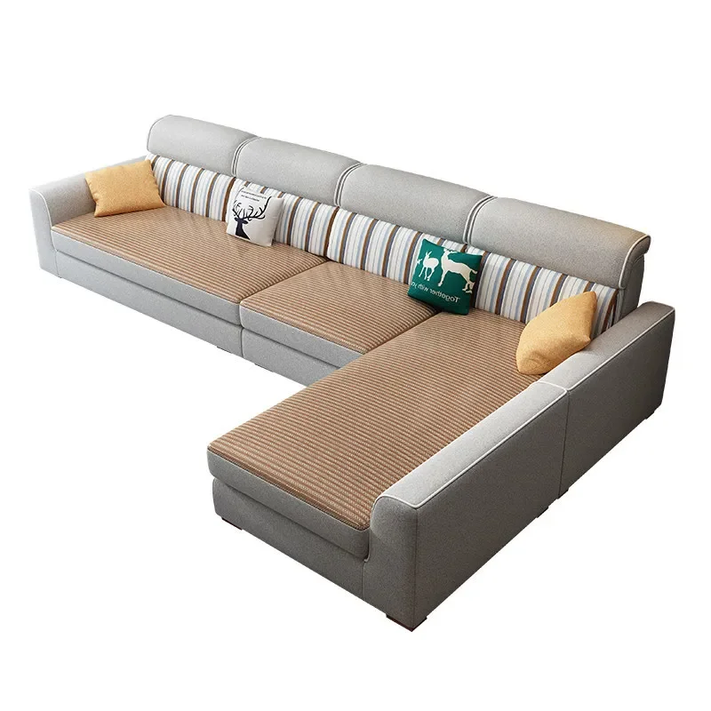 Large apartment winter and summer dual-purpose technology fabric sofa, coffee table living room combination