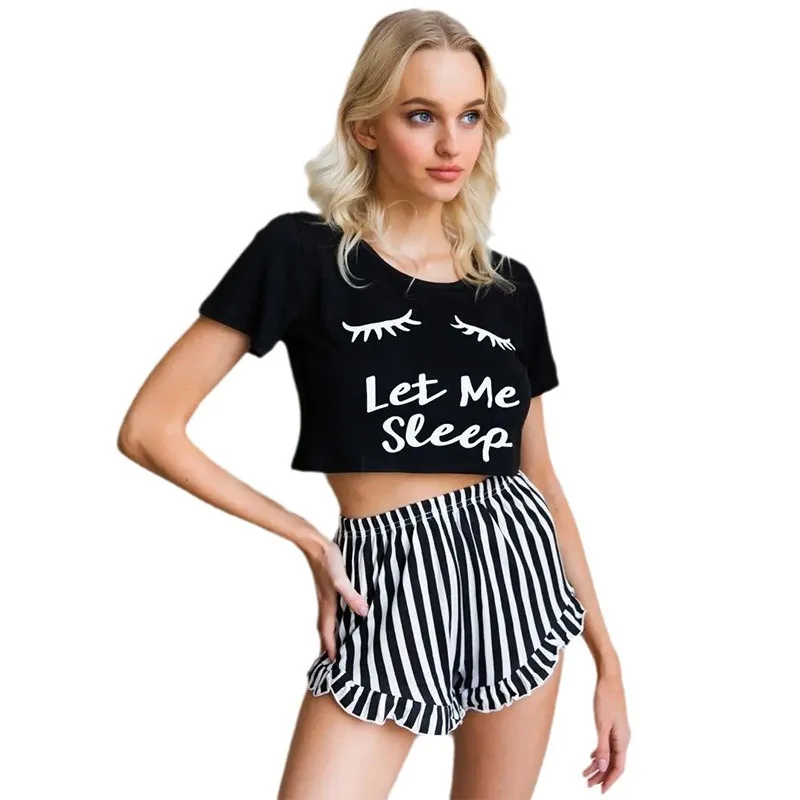 ملابس نوم أوروبية وأمريكية غير رسمية وبسيطة للمنزل مثيرة بأكمام قصيرة بيجامة رفيعة بدلة نسائية