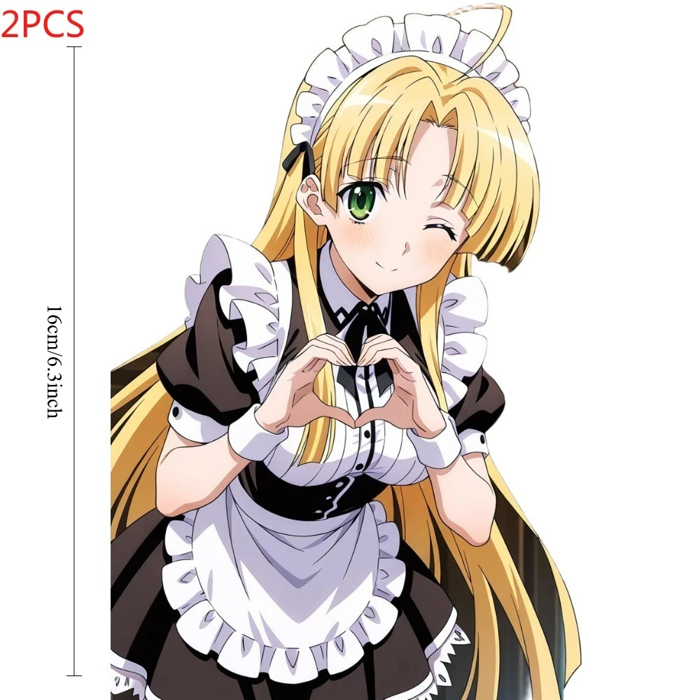 2Pcs/Set Asia Argento Maid Outfit Vinyl Car Stickers, 16cm Weatherproof Anime Girl Decals for Car & Motorcycle Body Decor