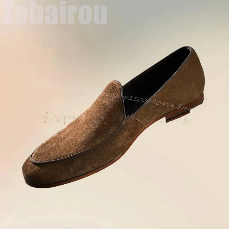 

Brown Sewing Design Low Top Flock Loafers Fashion Slip On Men Shoes Luxury Handmade Party Feast Banquet Office Men Casual Shoes