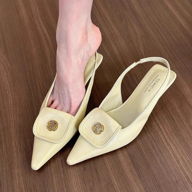 2024 Summer Designer Elegant Flower Pointed Toe High Heeled Sandals Women\'s Fine Heeled Stilettos Cat Heeled Single Shoes