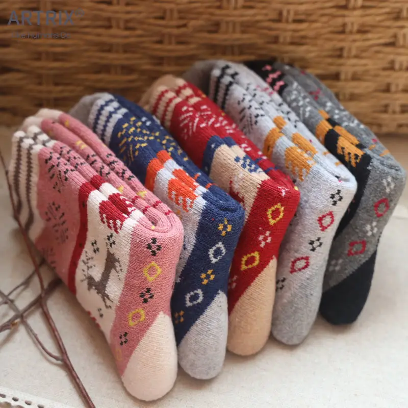 5 Pairs Women Girls Winter Thicken Woolen Socks Cartoon Warm Indoor Floor Socks Cute