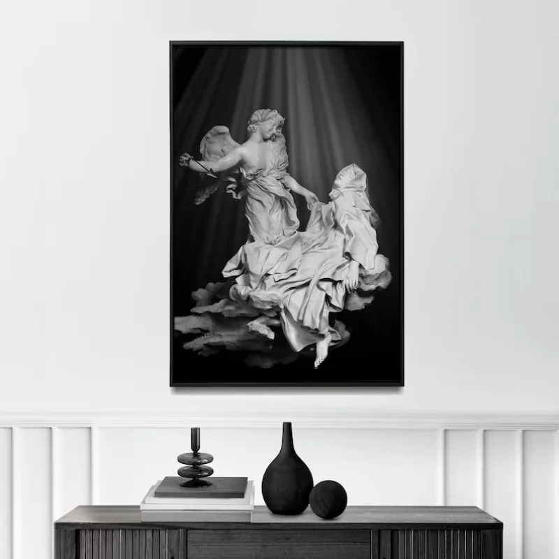Black and White 19th Century Sculpture Poster Nordic Culture Greek Gods Statue Canvas Painting Wall Art Living Room Home Decor
