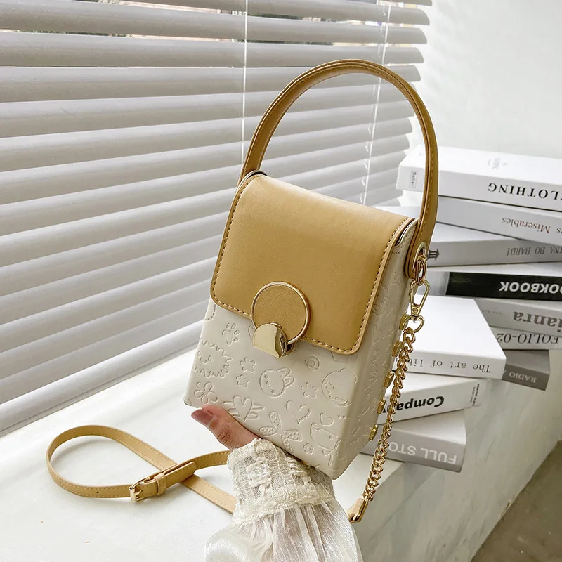 

PU Leather Women's Bag Popular Chain Shoulder Bag Mini Handbag Cartoon Embossed Cute Mobile Phone Bag Shoulder Bag Crossbody Bag