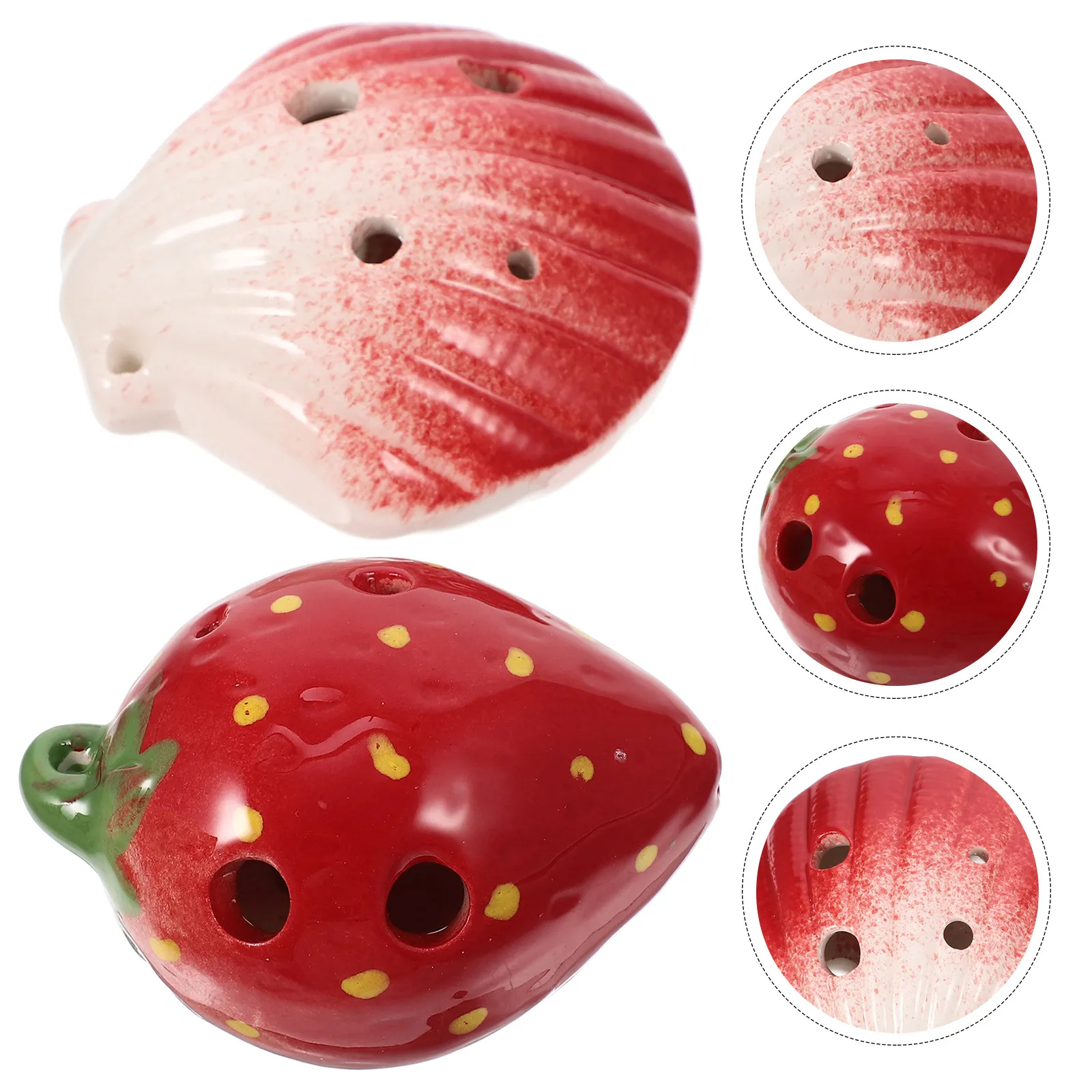 2Pcs 6-Hole Ceramic Ocarina Strawberry Design Beginner Practice Instrument Portable Wind Musical Instrument Gift for Adults