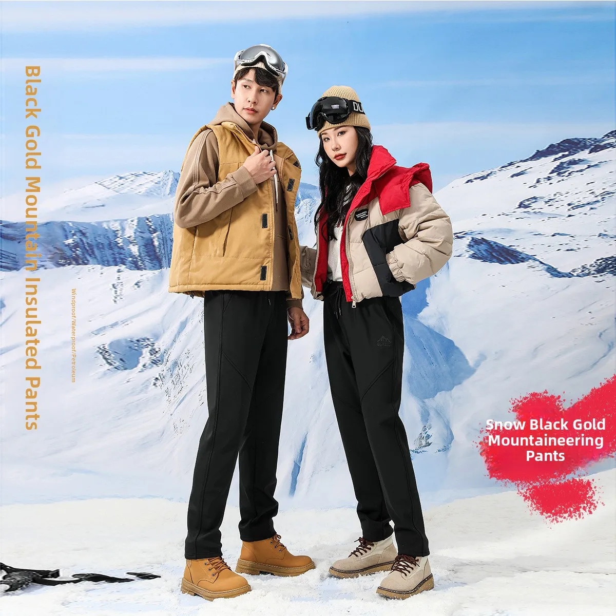 

Брюки для альпинизма с флисовой подкладкой, высокая талия, из полиэфирного волокна, ветрозащитные, теплые, мужские и женские лыжные штаны с наколенниками