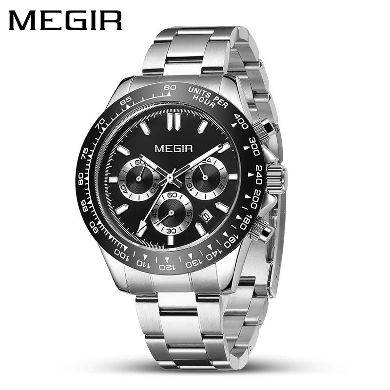 

Megir Мужские часы Многофункциональные водонепроницаемые часы с хронографом Бизнес Стальные часы Универсальные спортивные часы