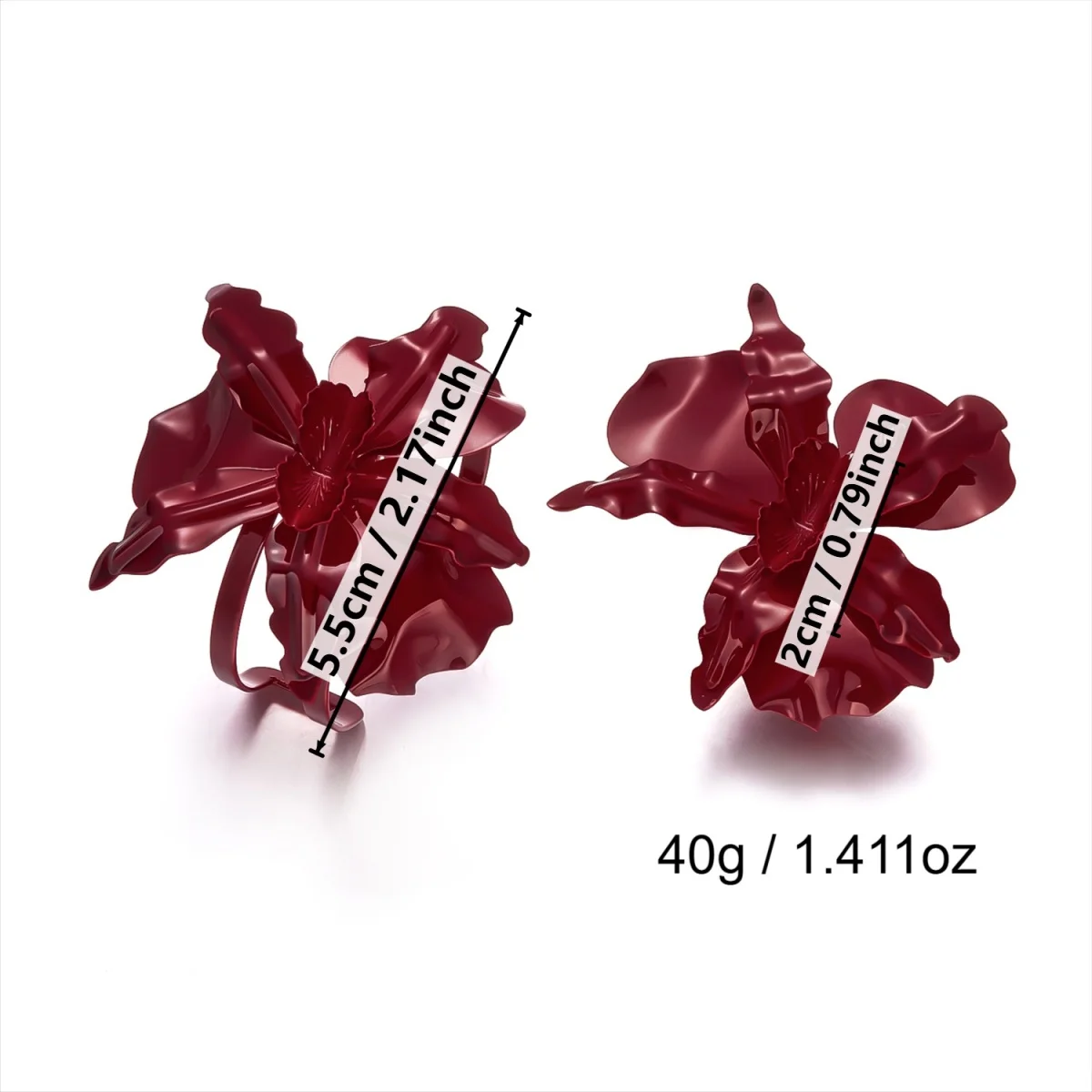 Übertrieben rotes, unregelmäßiges Blütenblatt-Armband-Ring-Set für Damen und Herren, Vintage, elegant, floral, modisch, Sommer-Schmuckset – Detail 22
