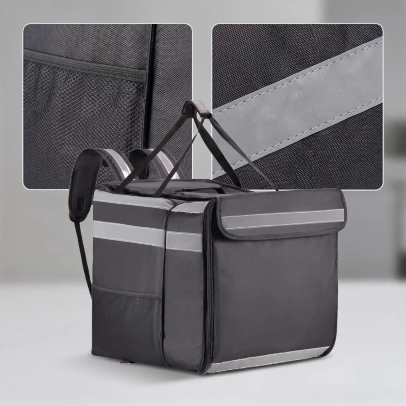 Courier Insulated Food Bag with Divider Expandable Depth Delivery Backpack for Hot Meals Oxford Aluminum Foil