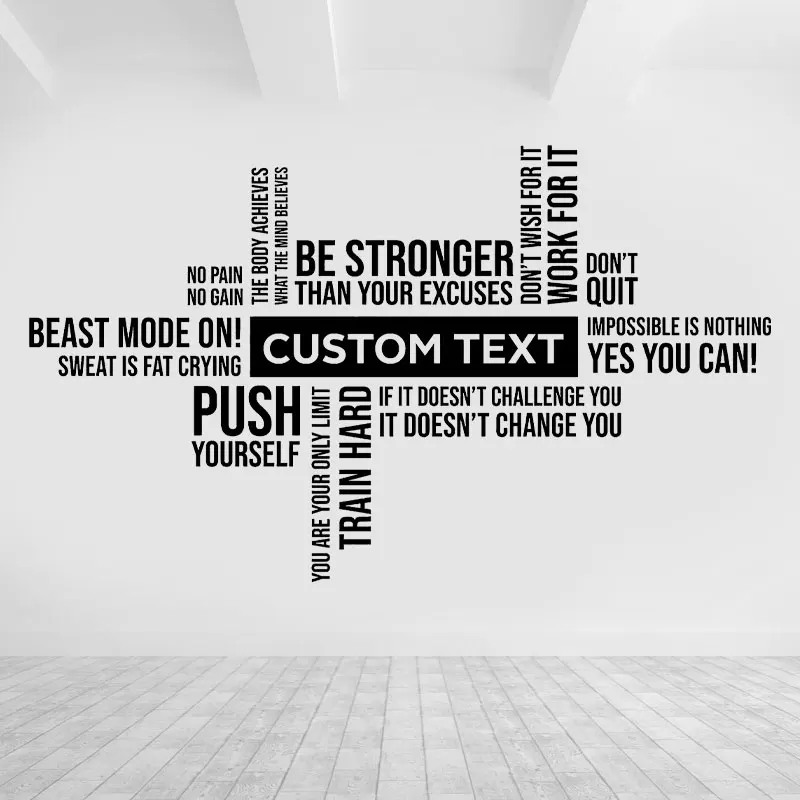 Personalized Gym Studio Name Wall Sticker Inspirational Fitness Quotes Healthy Lifestyle Home Gym Decoration Decals Murals 4887
