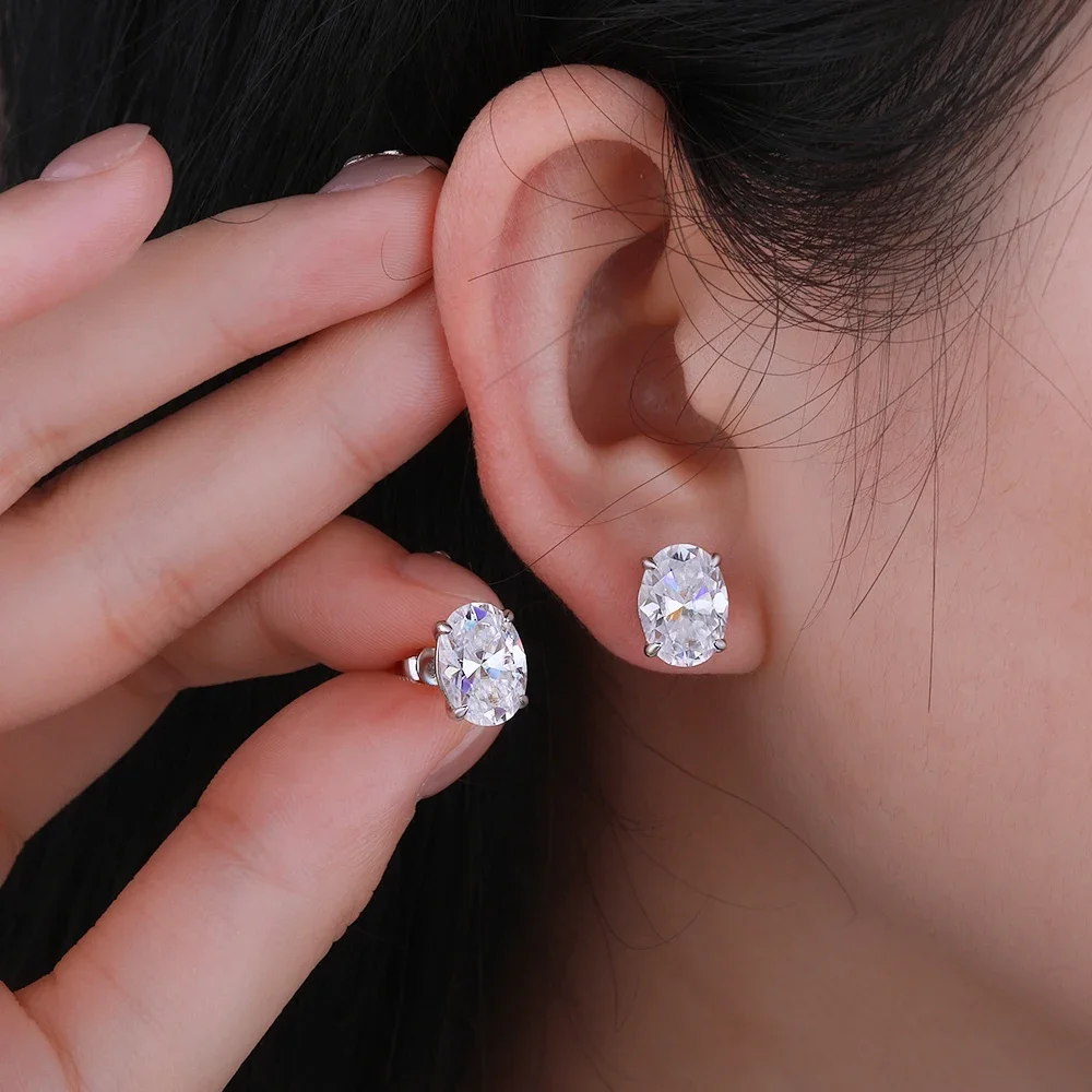 FCGJHW 1/2/3/4CT Oval Cut Moissanite Stud Earrings 925 Sterling Silver GRA Certified Lab Diamomd Ear Studs for Women Jewelry