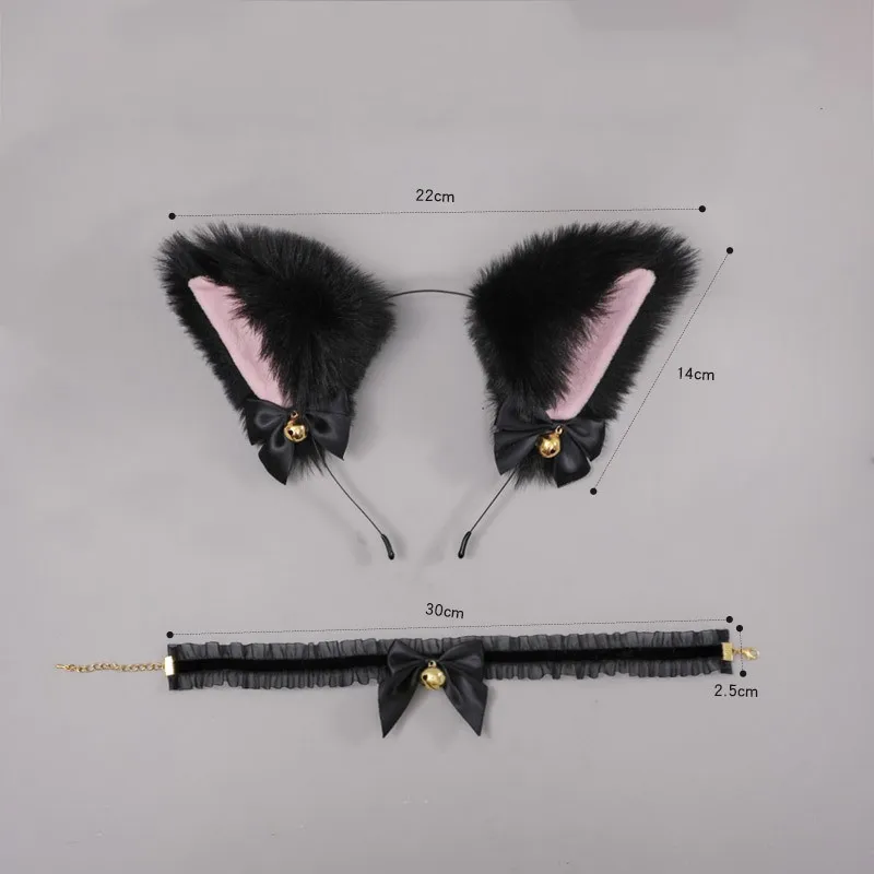 Sexy Cat Ears Headband para Mulheres, Plush Bell Gargantilha, Bow Hairband, Colar, Cosplay Party Headwear, Acessórios para Cabelo, 2 peças por conjunto