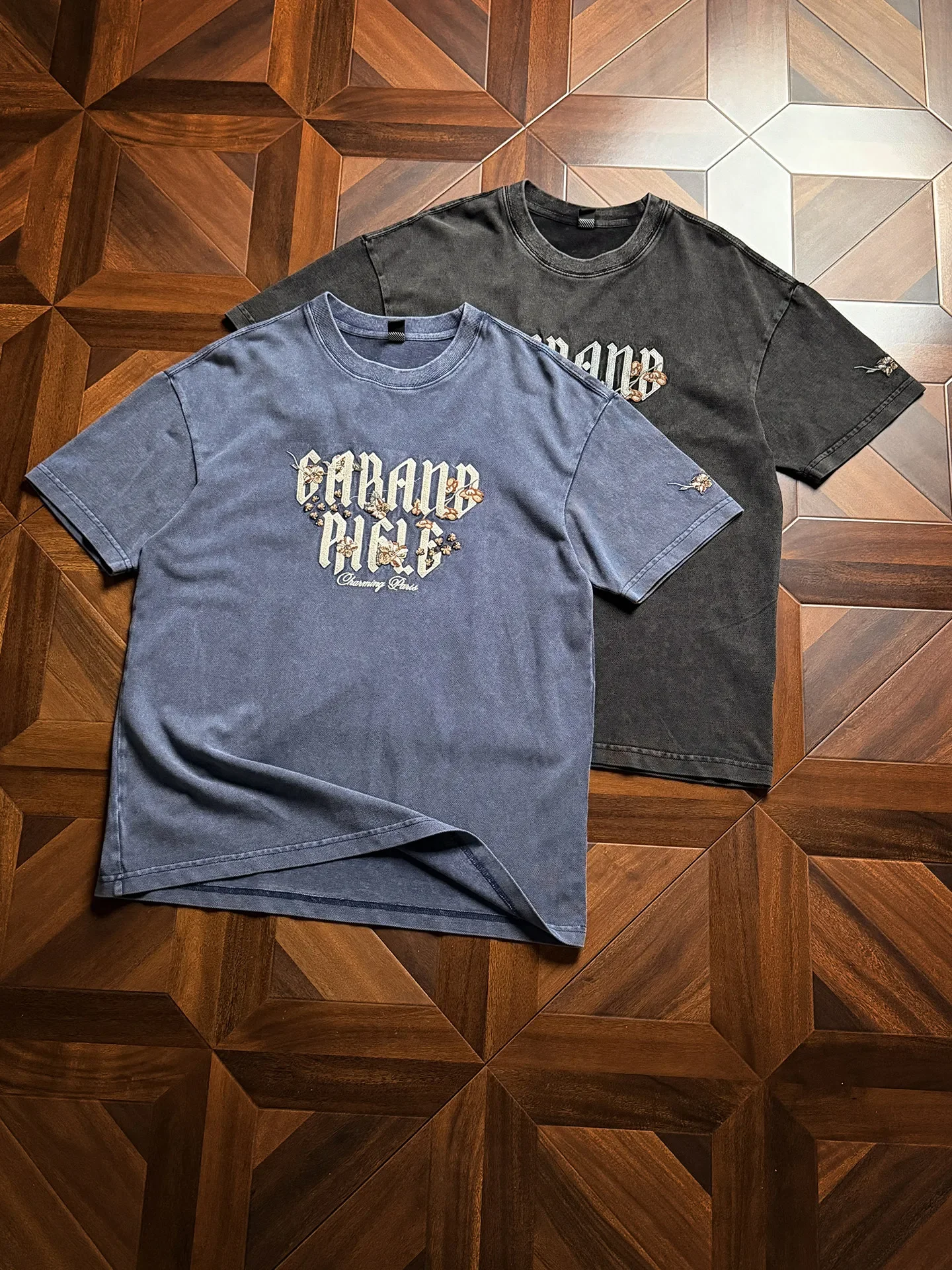 trendy retro washed and old printed, pearl cotton breathable 7.8OZ short-sleeved T-shirt