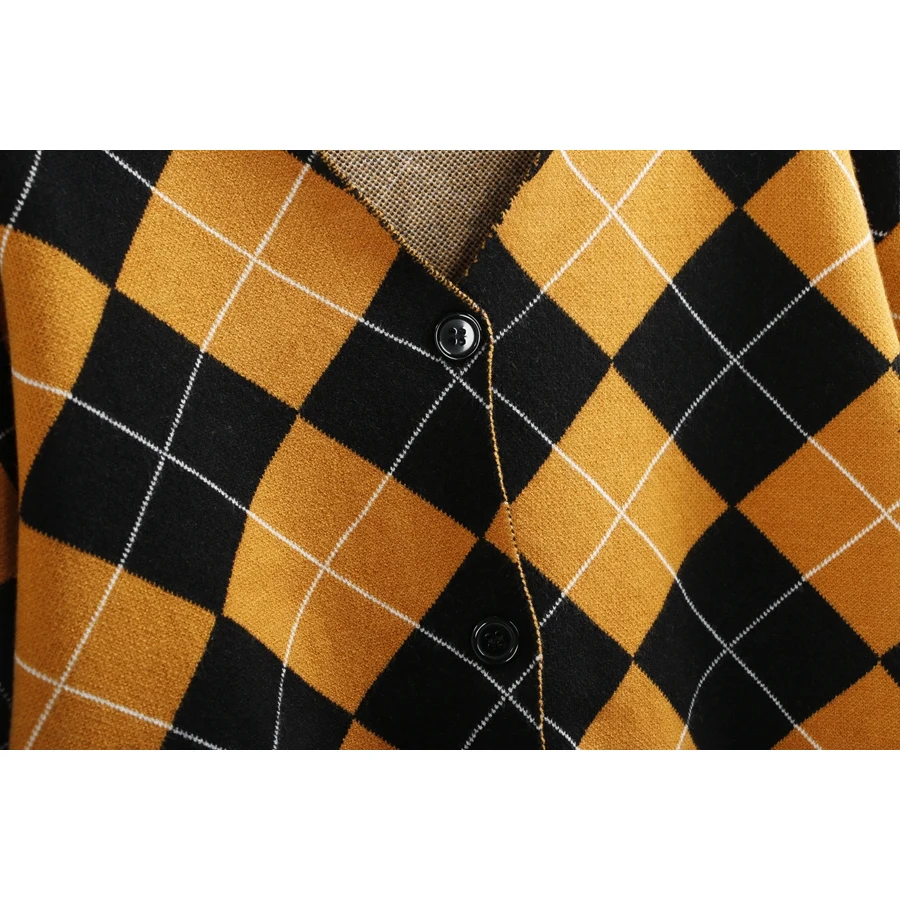 Faionable ort Knitted Sweater Coat Diamond Pattern V-Ne Long Sve Large Size Button Autumn Winter Women's Clothing