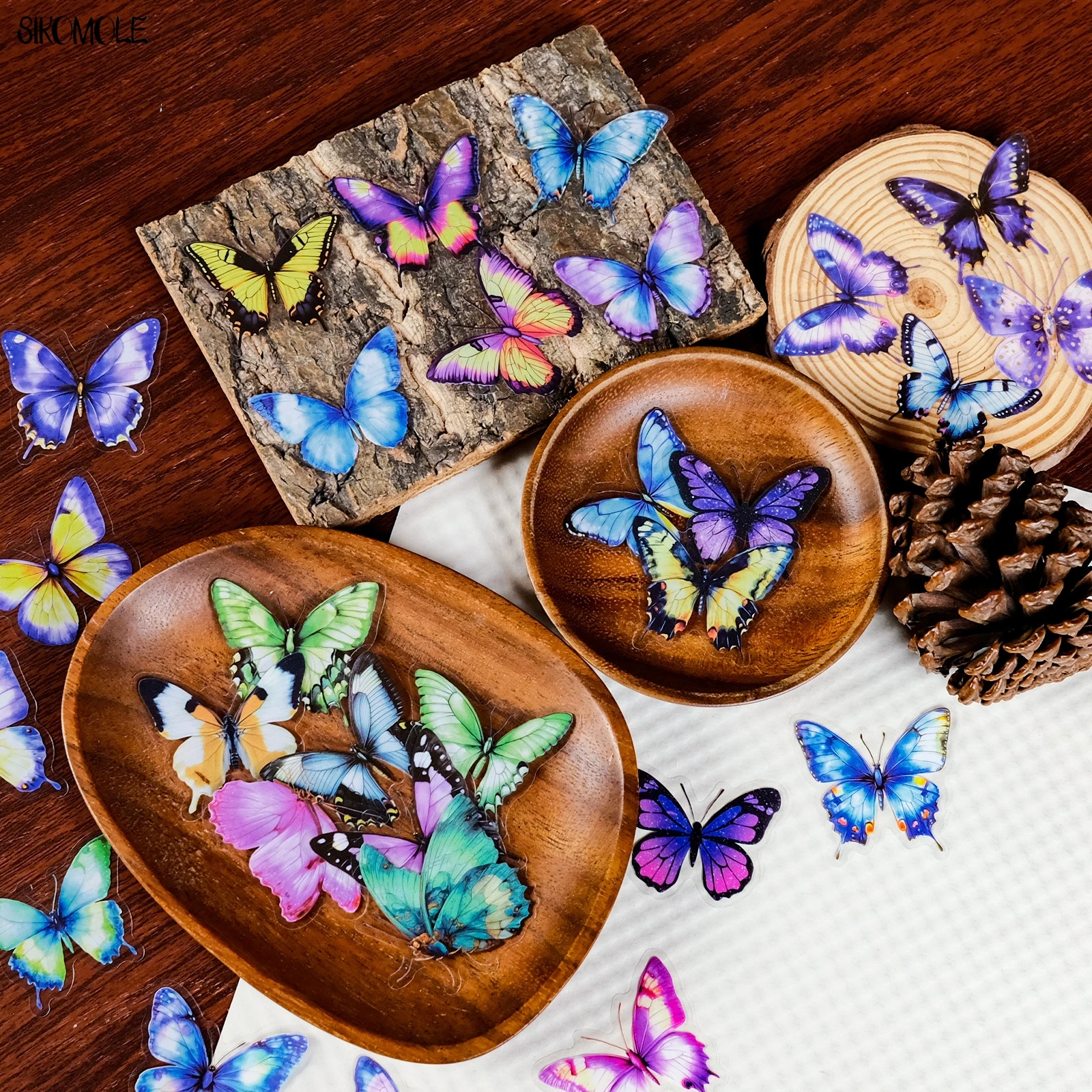 56 قطعة من ملصقات الحيوانات الأليفة الشفافة على شكل فراشة ملونة لتزيين الحيوانات وحساب اليد ومواد لوح التزلج على الجدران