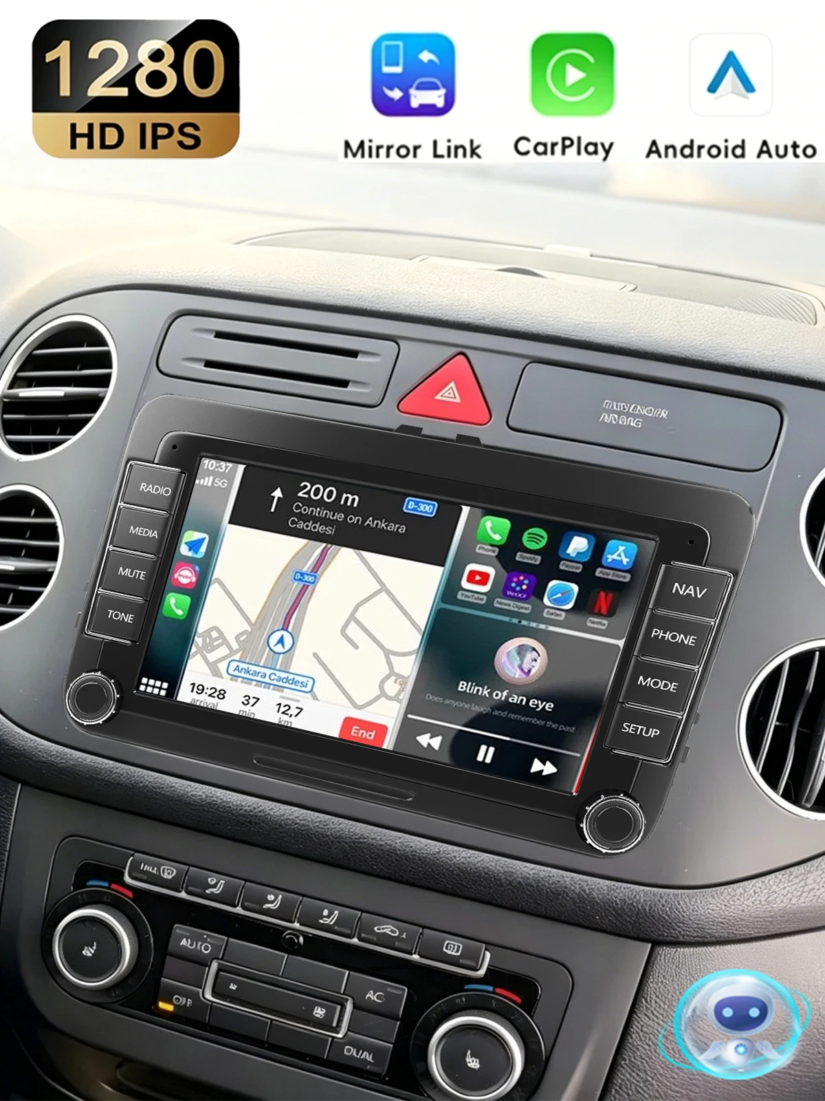 ESSGOO Android 15 4GB+64GB 7 Zoll Carplay Wireless Autoradio GPS NAVI RDS FM BT WiFi Multimedia-Player für Volkswagen VW Golf 5 6 Passat Polo 6R Touran Tiguan Caddy EOS Jetta Seat Skoda 2 DIN