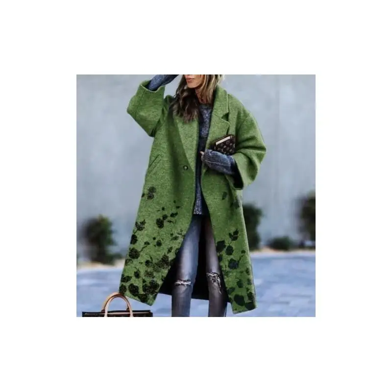 

Women's Long Sve Printed Coat Collar Flip Autumn New Arrival Faionable Casual Outerwear Cotton 00% Large Size