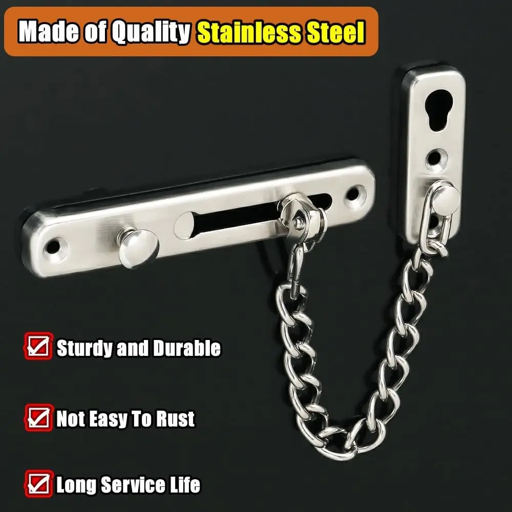 Chain Door Guard Lock Door Chain Locks Stainless Steel Gate Latches Brushed with Safety Spring Anti-Theft Press and Screws