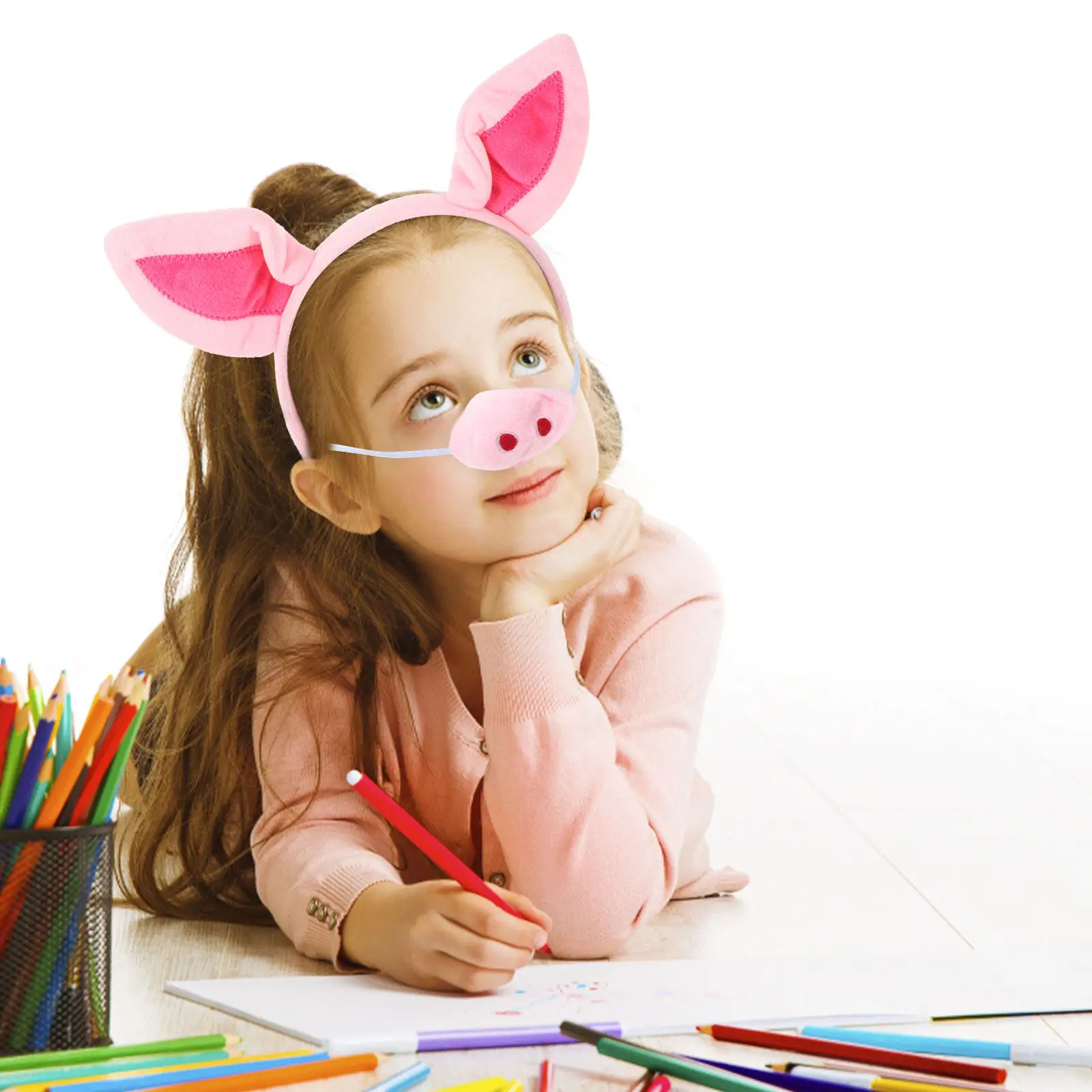 

Набор из 1 предмета: повязка на голову с ушками и носом свиньи, детский костюм животного, розовый, из премиального комфортного материала, для веселых вечеринок, Хэллоуина, косплея, аксессуар