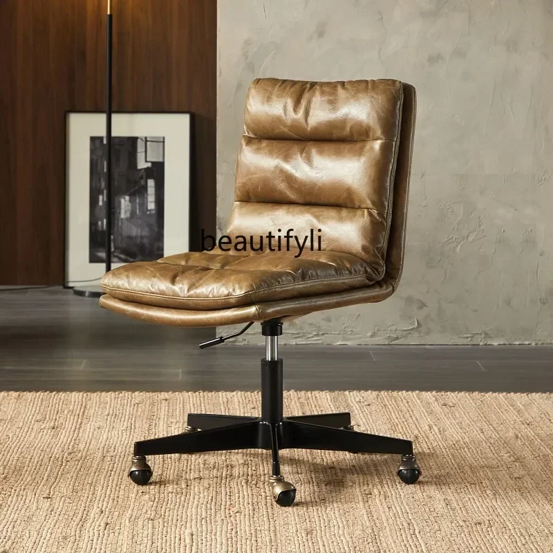 

C Nordic study computer chair swivel chair retro backrest full leather down lifting office chair