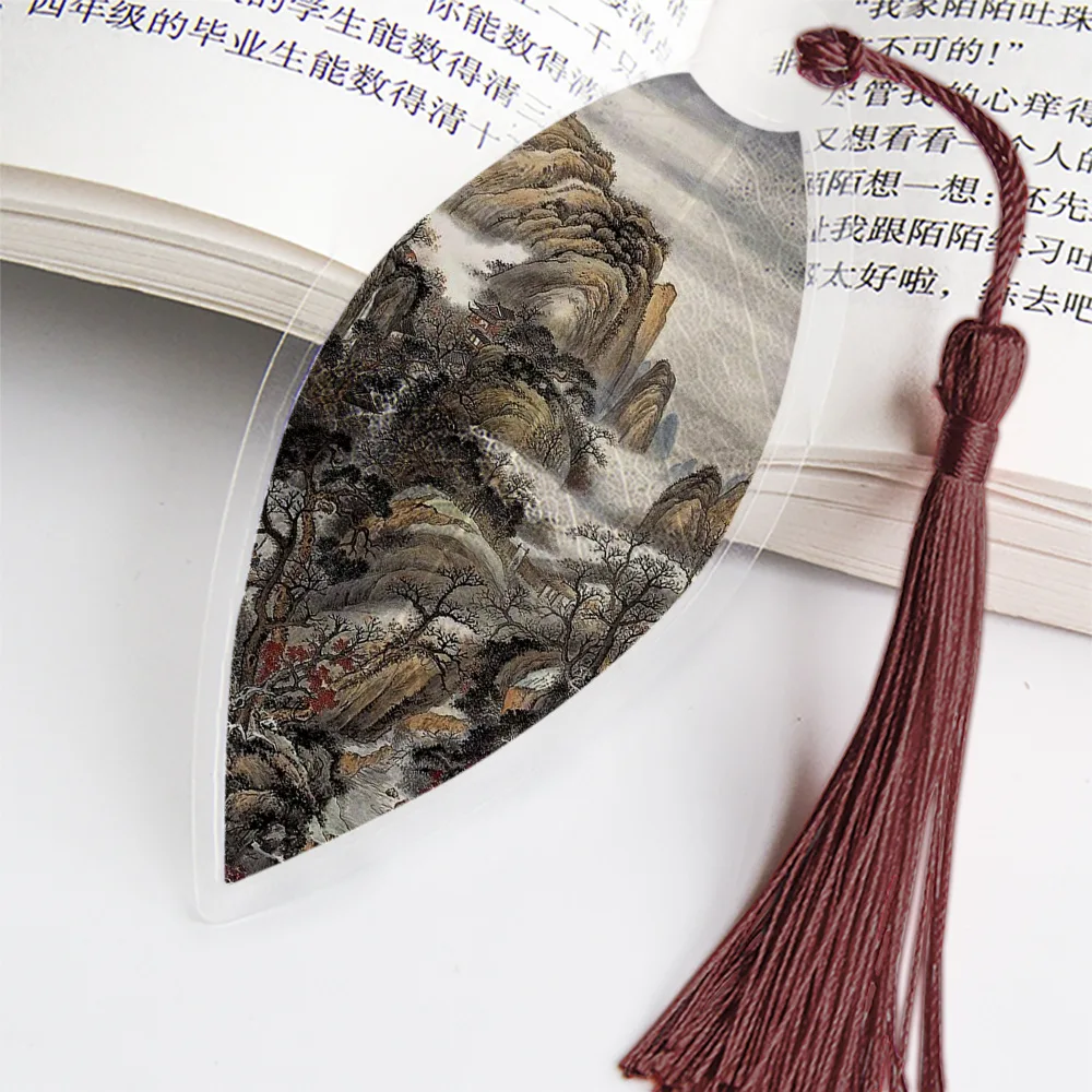 

Chinese Archaic Landscape Painting Bookmarks Pretty Aesthetic Leaf Vein Bookmark Gift for Friends Students School Supplies