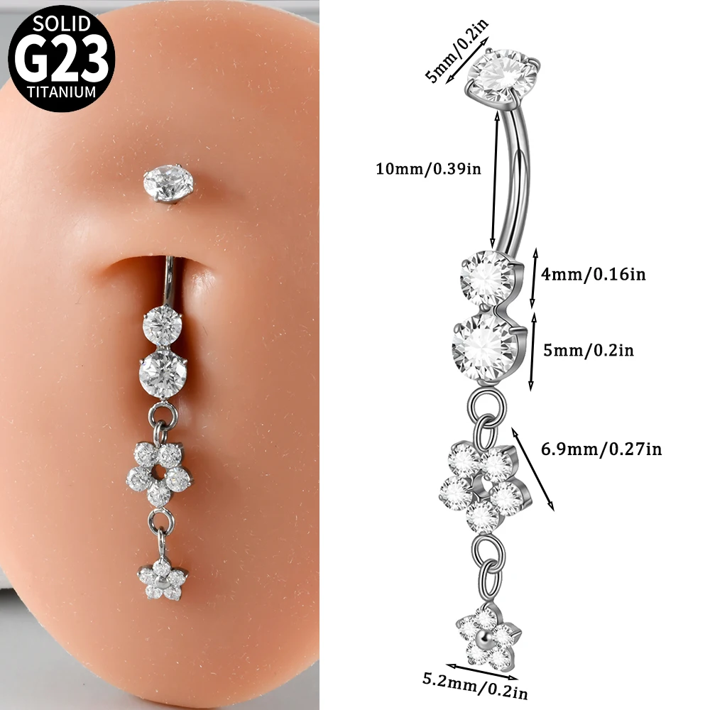 5/1 Stück CZ Marquise Schmetterling & Blumen Zirkonia Bauchnabelpiercing 14G G23 Massives Titan Innengewinde Bauchnabelpiercing Ring – Detail 6