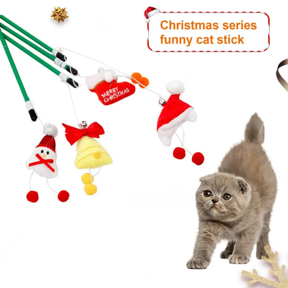 Cats Stick Toys Christmas Element Doll Decompression Cats Teaser Bite Resistant Cute Cats Wand Plush Doll Pompom Toy Pet Gift