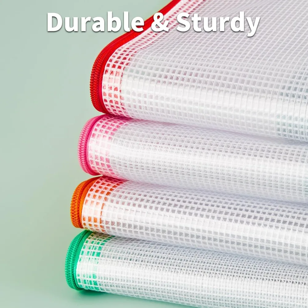 a3 (16.9x12.4 in, 12 pcs) mesh zipper pouch, 12 colors extra large zipper bags, waterproof file pouches for office supplies, pu