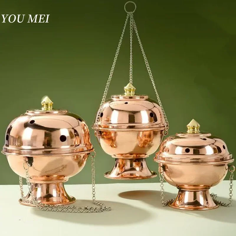 

Multifunctional Hanging Incense Burner Red Copper Polishing Aromatherapy Stove Meditation Smoke Furnace Altars Buddhist Items