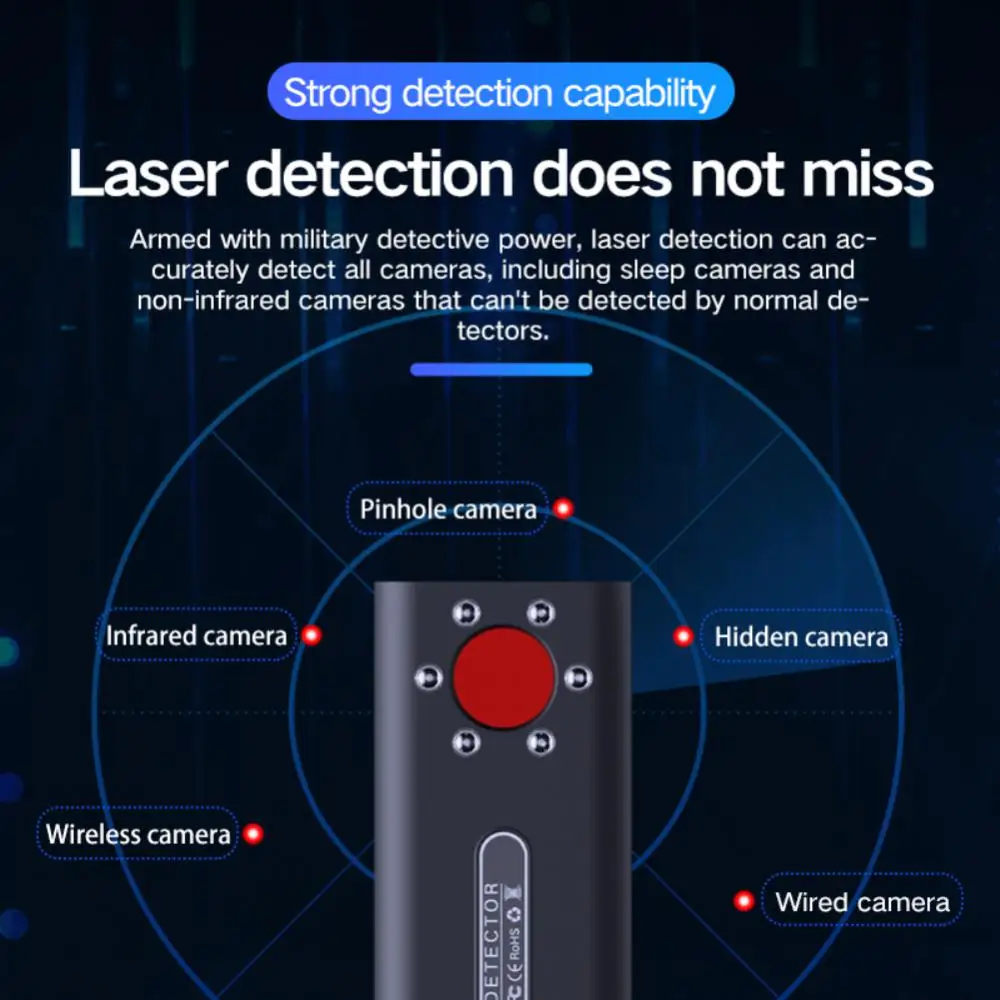 Detector de cámara oculta para detección de insectos, lente espía, rastreador de sonido, rastreador GPS, buscador de señal RF, dispositivo de escáner, dispositivo de carga USB