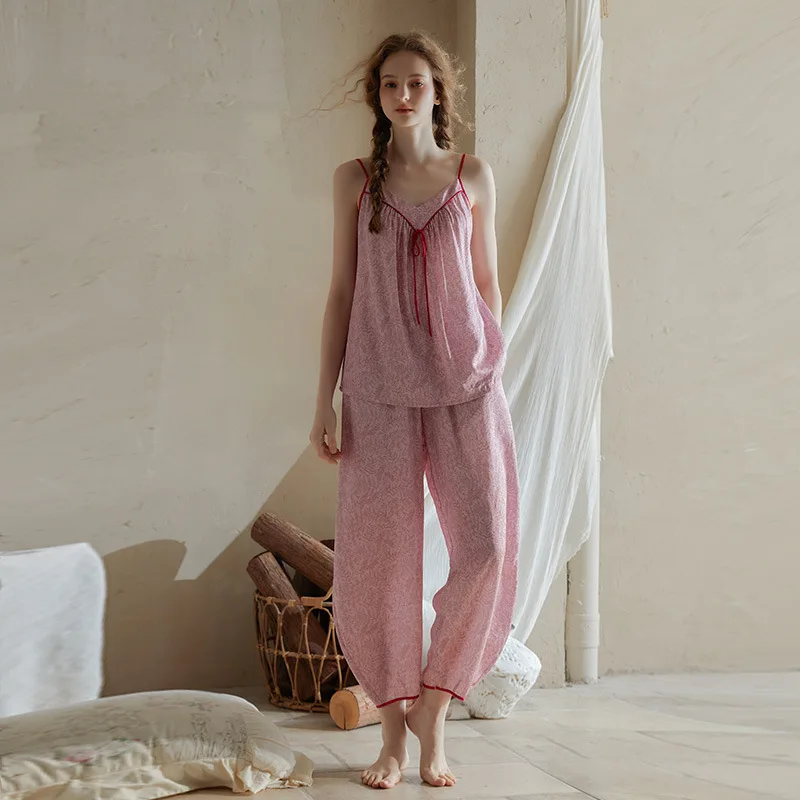 2025 new printed loungewear 100% cotton pajama set women summer thin plus size sexy comfortable pajamas suit 2 pieces