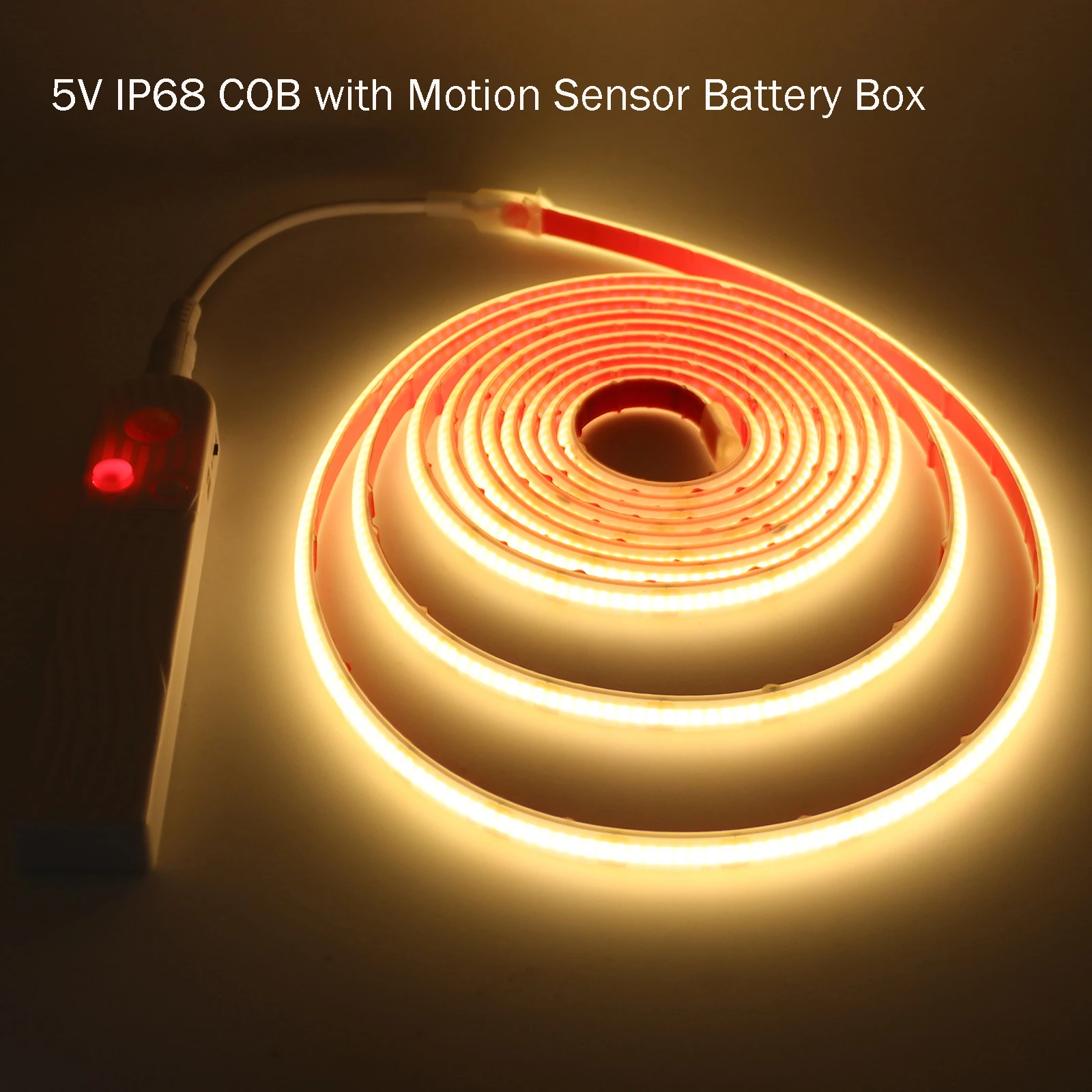 5V COB Led Strip with Motion Sensor AAA Battery USB Powered Induction Night Light IP68 Waterproof Warm/Natural/White Strips 1-3M